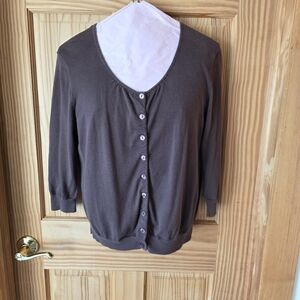 Dressbarn Brown Light Weight Button-down Cardigan 3/4 Sleeve Size L